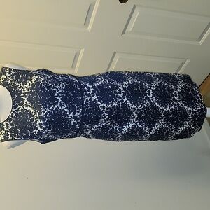 Boden Sheath Dress Blue Floral Size 10 Long Cotton Strech